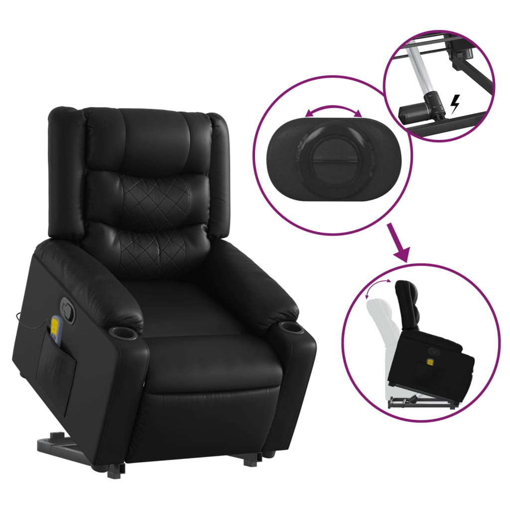 vidaXL Stand up Massage Recliner Chair Black Faux Leather-3