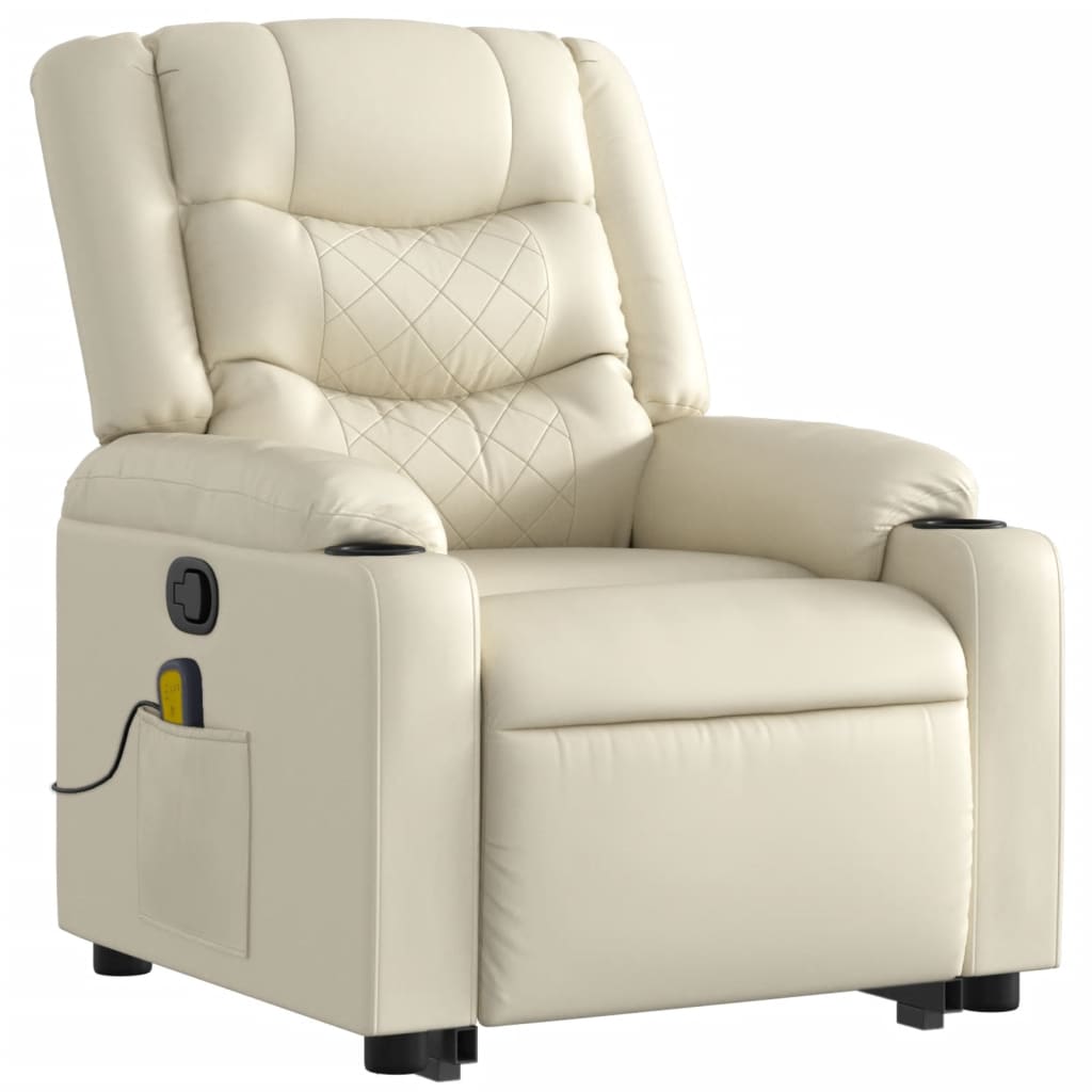 vidaXL Stand up Massage Recliner Chair Cream Faux Leather-1