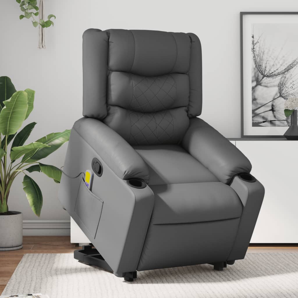 vidaXL Stand up Massage Recliner Chair Gray Faux Leather-0