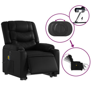 vidaXL Electric Stand up Massage Recliner Chair Black Faux Leather-3