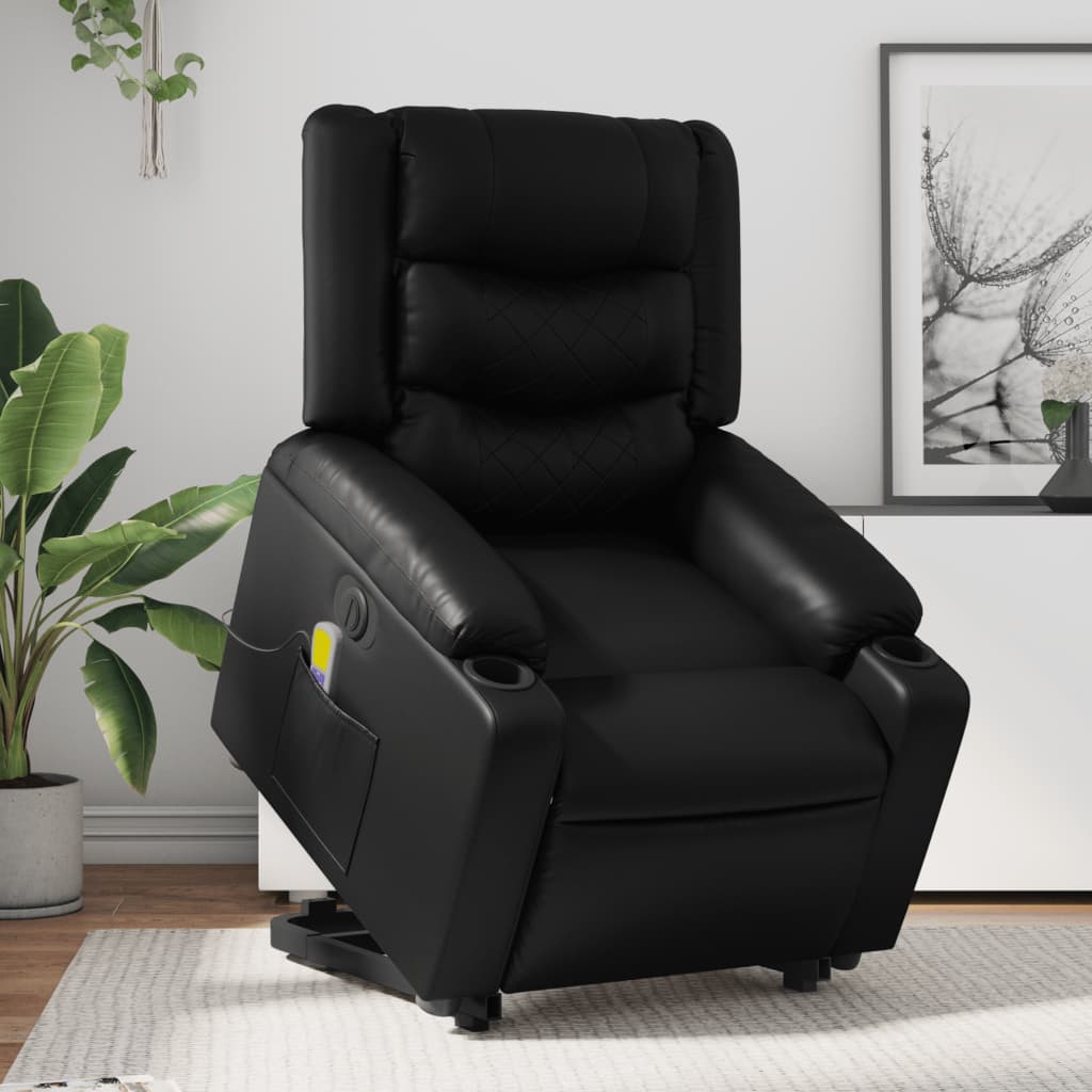 vidaXL Electric Stand up Massage Recliner Chair Black Faux Leather-0