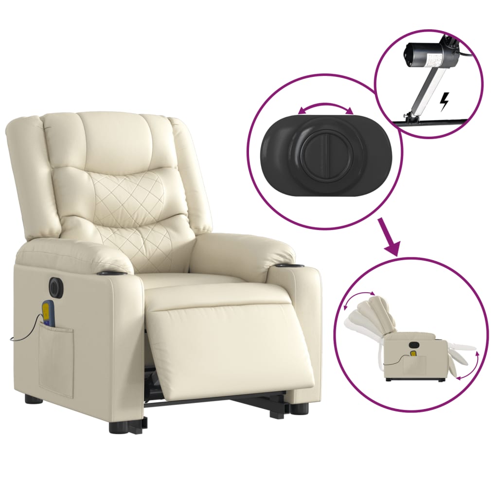 vidaXL Electric Stand up Massage Recliner Chair Cream Faux Leather-3