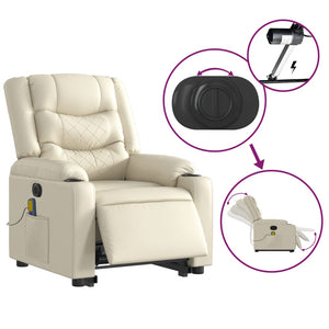 vidaXL Electric Stand up Massage Recliner Chair Cream Faux Leather-3