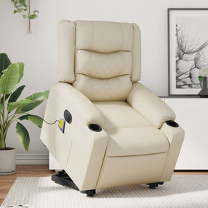 vidaXL Electric Stand up Massage Recliner Chair Cream Faux Leather-0