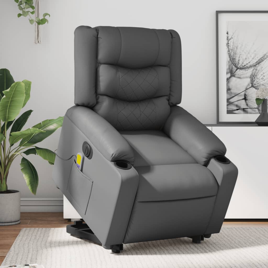 vidaXL Electric Stand up Massage Recliner Chair Gray Faux Leather-0