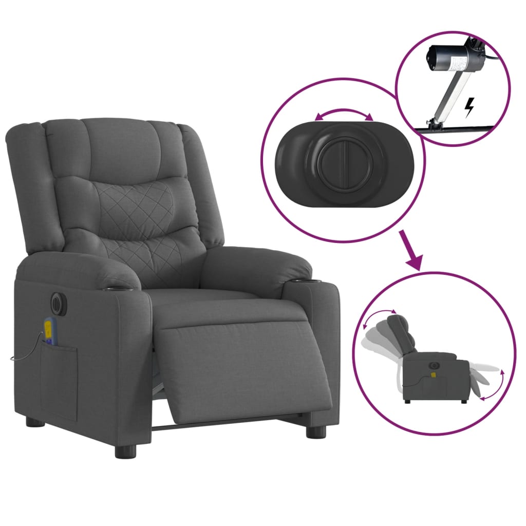 vidaXL Electric Massage Recliner Chair Dark Gray Fabric-2