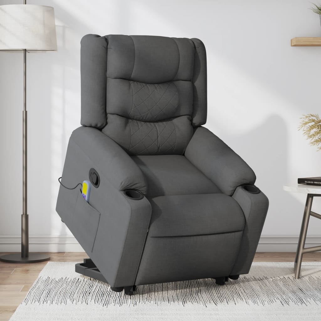 vidaXL Stand up Massage Recliner Chair Dark Gray Fabric-0