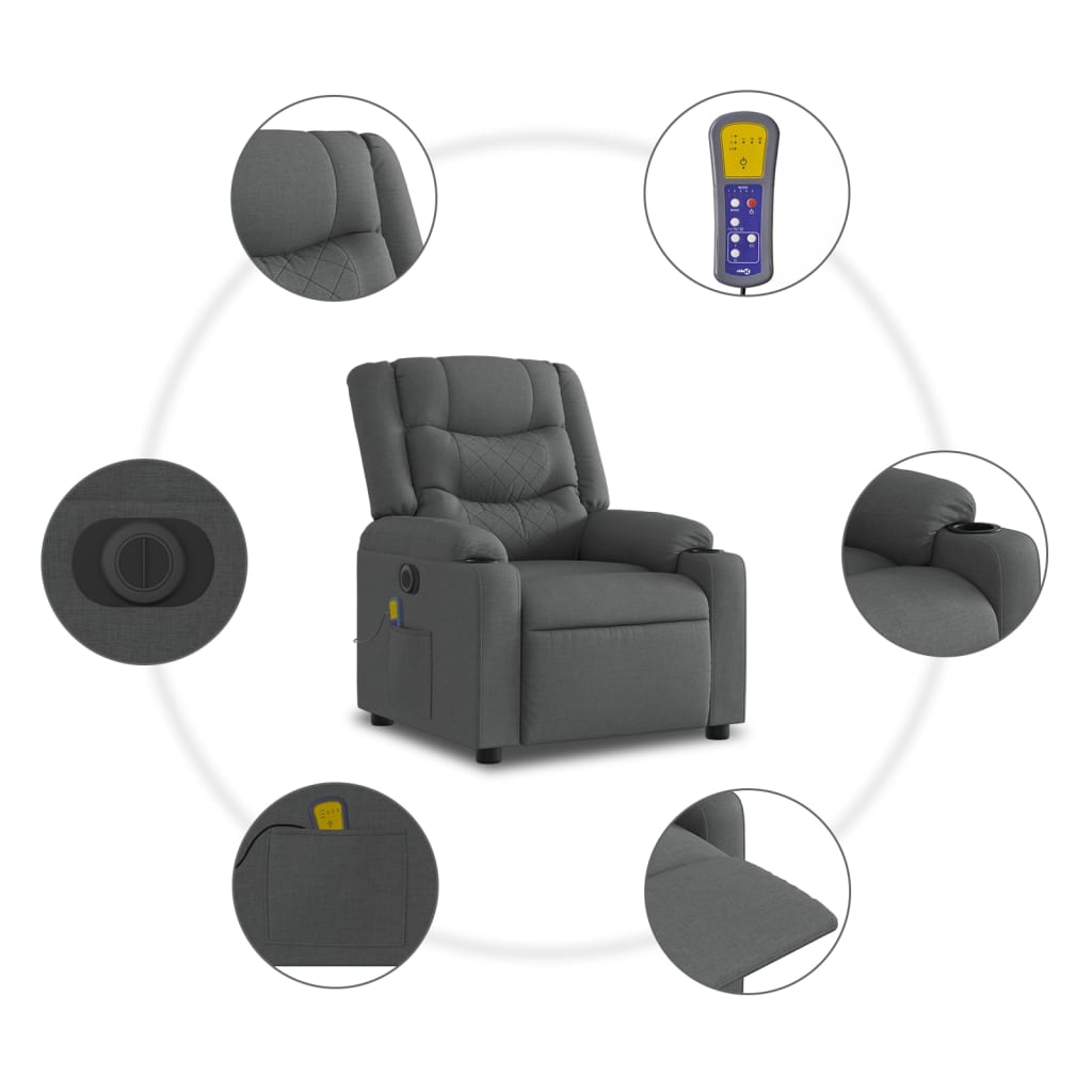 vidaXL Electric Stand up Massage Recliner Chair Dark Gray Fabric-5