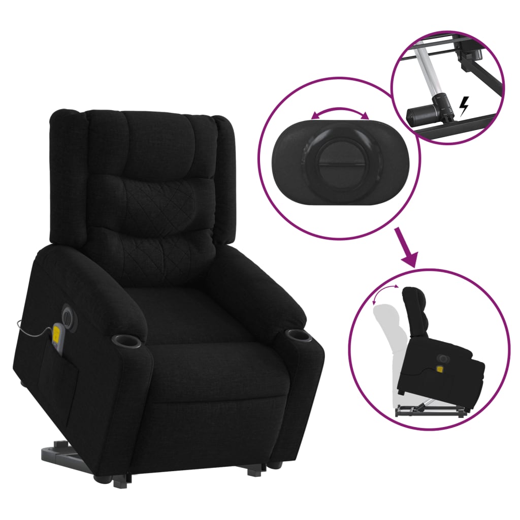 vidaXL Electric Stand up Massage Recliner Chair Black Fabric-7