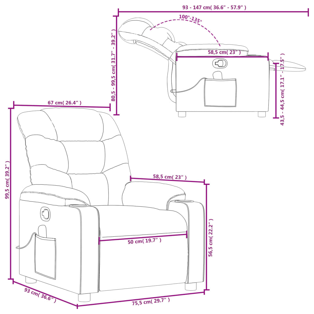 vidaXL Massage Recliner Chair Black Faux Leather-8