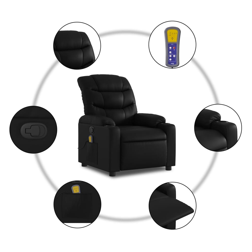 vidaXL Massage Recliner Chair Black Faux Leather-4