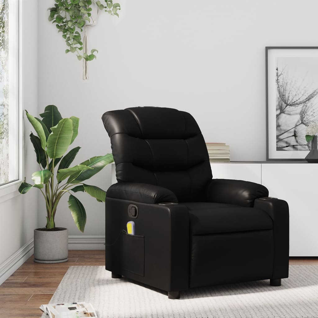 vidaXL Massage Recliner Chair Black Faux Leather-0