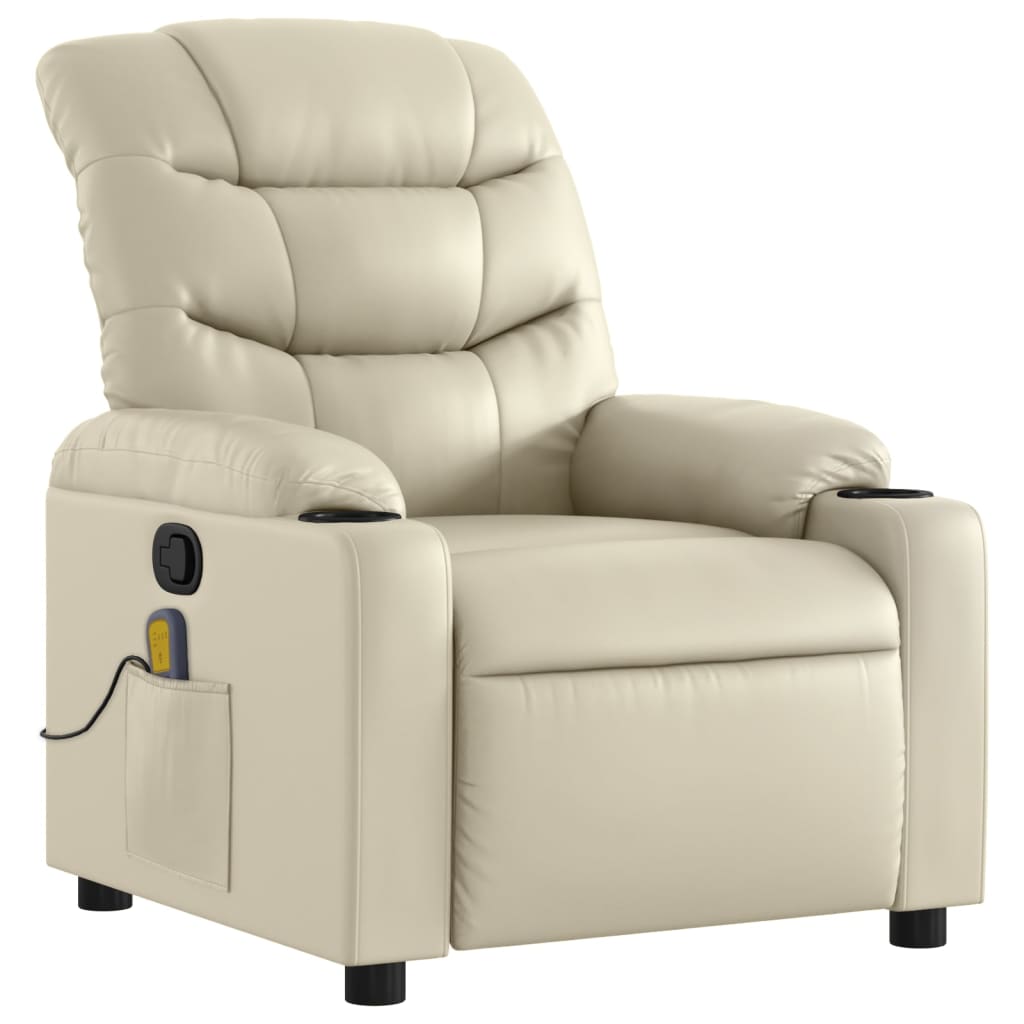 vidaXL Massage Recliner Chair Cream Faux Leather-0