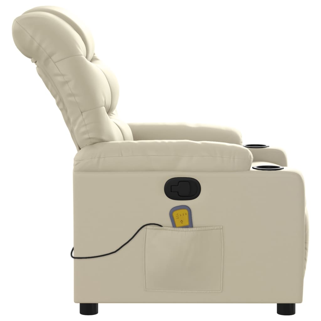 vidaXL Massage Recliner Chair Cream Faux Leather-4