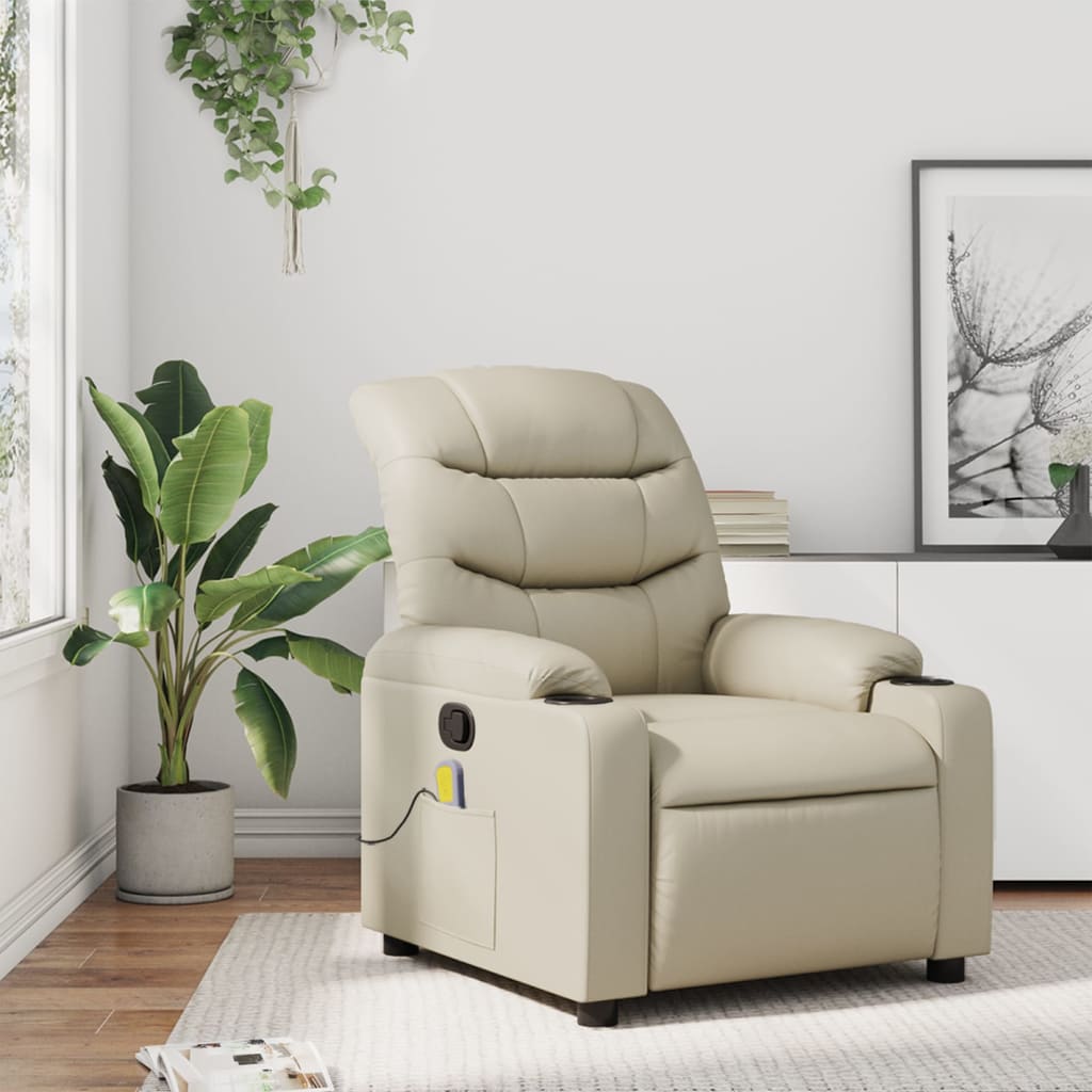 vidaXL Massage Recliner Chair Cream Faux Leather-5