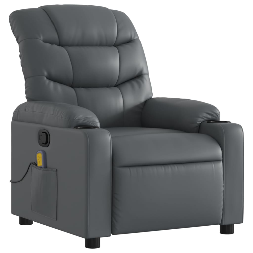 vidaXL Massage Recliner Chair Gray Faux Leather-0