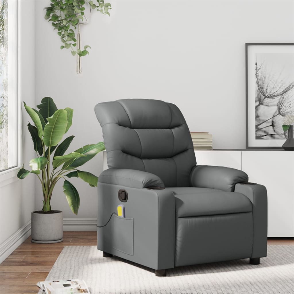 vidaXL Massage Recliner Chair Gray Faux Leather-5