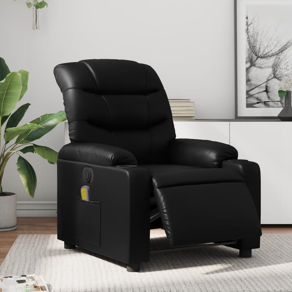 vidaXL Electric Massage Recliner Chair Black Faux Leather-0