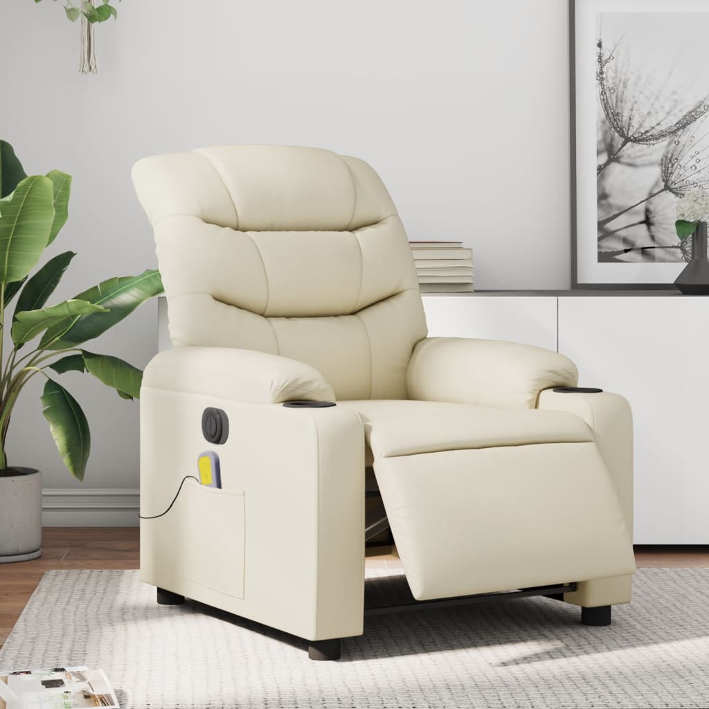 vidaXL Electric Massage Recliner Chair Cream Faux Leather-0