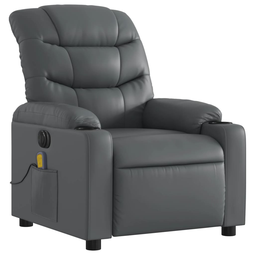 vidaXL Electric Massage Recliner Chair Gray Faux Leather-1