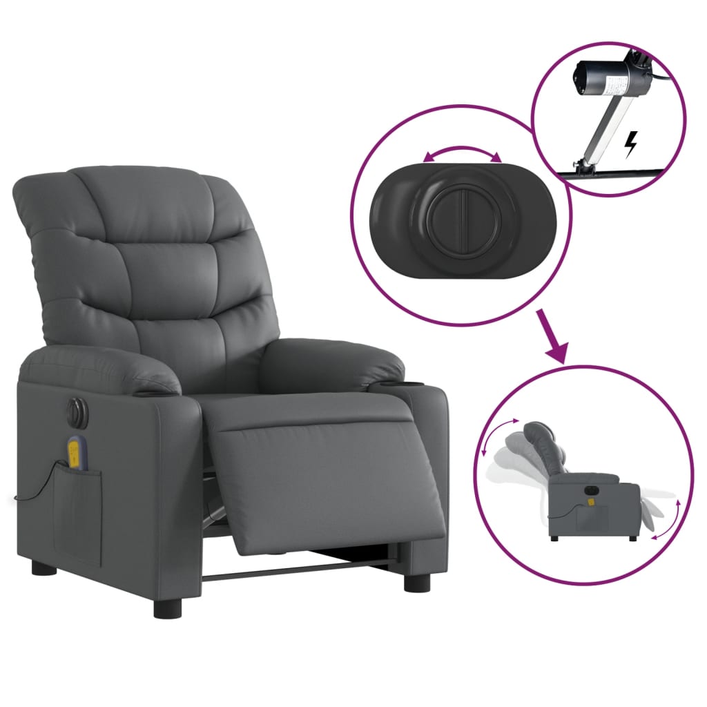 vidaXL Electric Massage Recliner Chair Gray Faux Leather-3