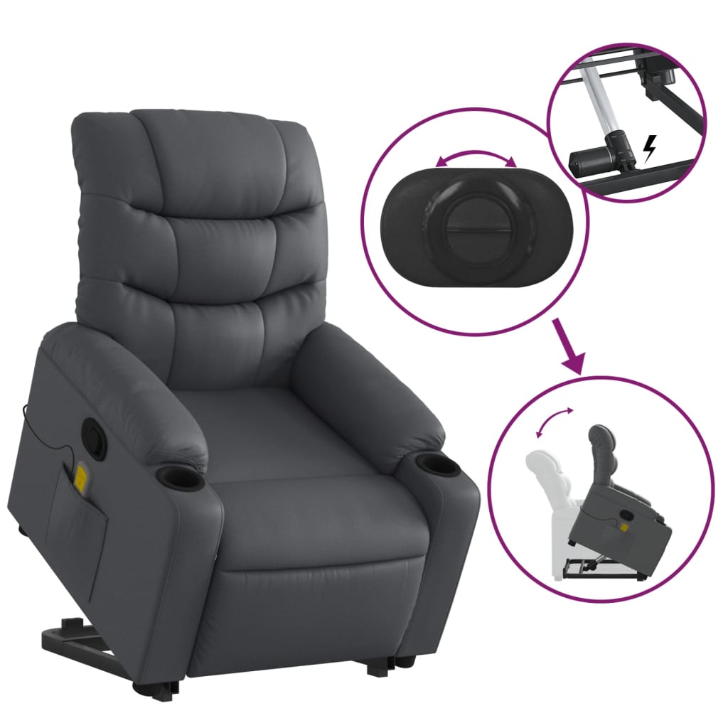 vidaXL Stand up Massage Recliner Chair Gray Faux Leather-3