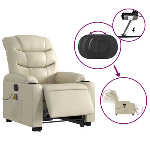 vidaXL Electric Stand up Massage Recliner Chair Cream Faux Leather-3