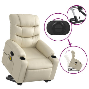 vidaXL Electric Stand up Massage Recliner Chair Cream Faux Leather-7