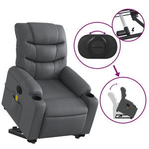 vidaXL Electric Stand up Massage Recliner Chair Gray Faux Leather-7