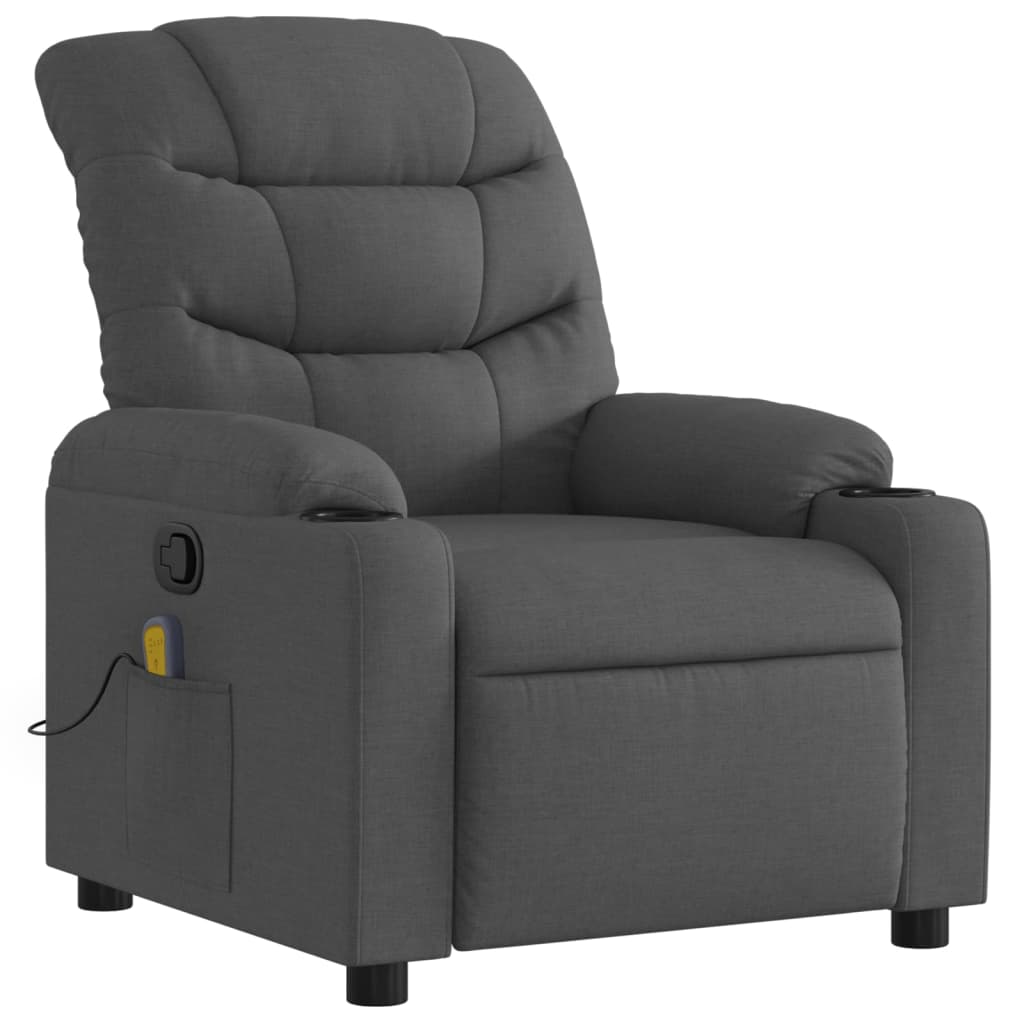 vidaXL Massage Recliner Chair Dark Gray Fabric-6