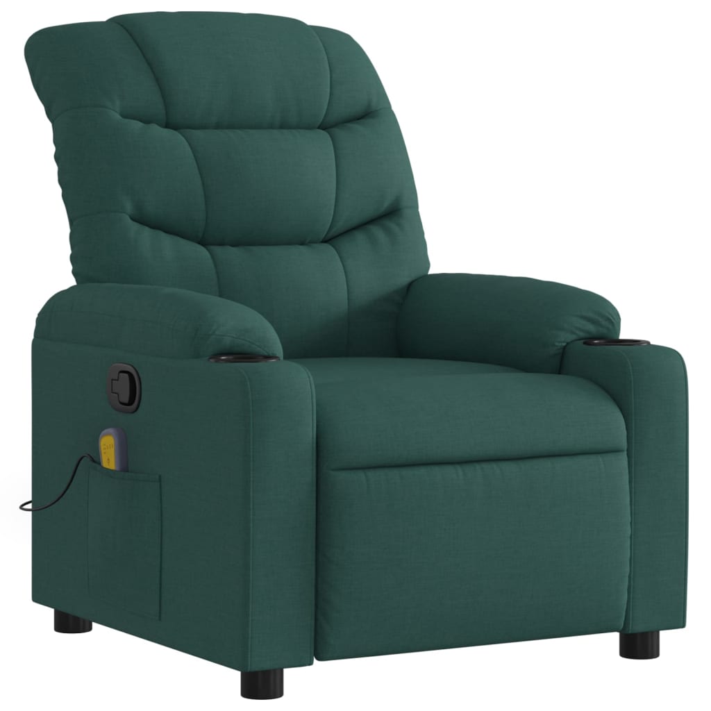 vidaXL Massage Recliner Chair Dark Green Fabric-0