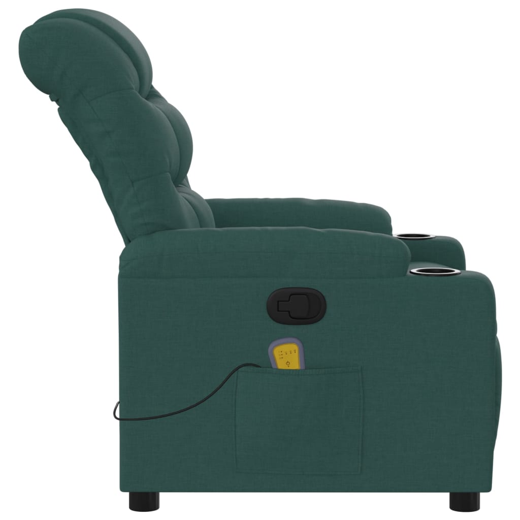 vidaXL Massage Recliner Chair Dark Green Fabric-5