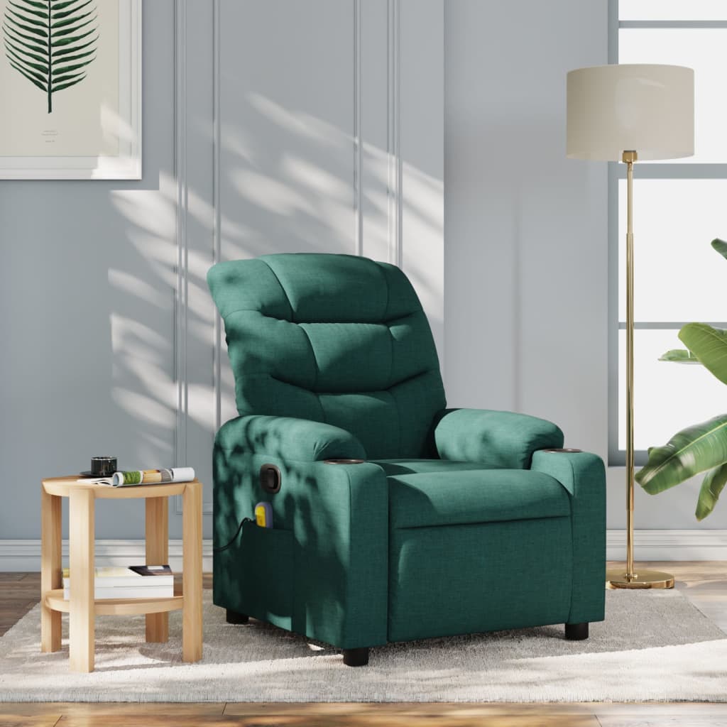 vidaXL Massage Recliner Chair Dark Green Fabric-6