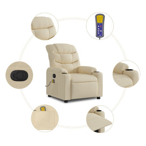 vidaXL Massage Recliner Chair Cream Fabric-4