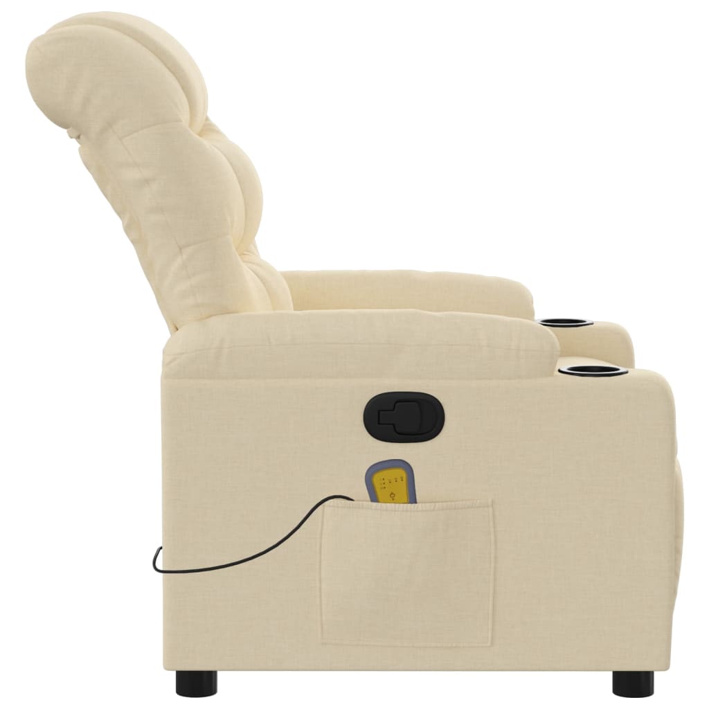 vidaXL Massage Recliner Chair Cream Fabric-6