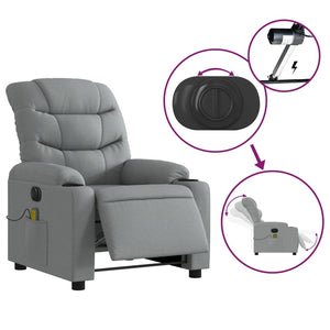 vidaXL Electric Massage Recliner Chair Light Gray Fabric-3