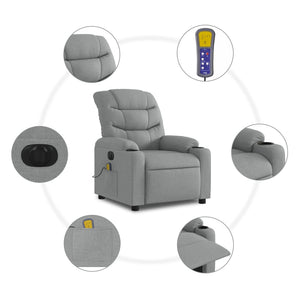 vidaXL Electric Massage Recliner Chair Light Gray Fabric-5