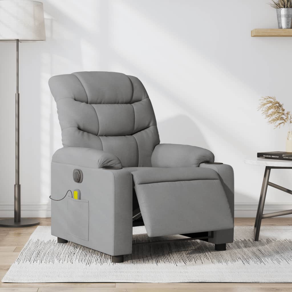 vidaXL Electric Massage Recliner Chair Light Gray Fabric-0