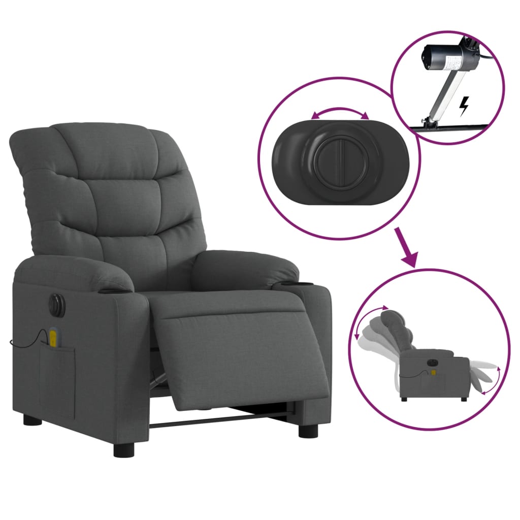 vidaXL Electric Massage Recliner Chair Dark Gray Fabric-3