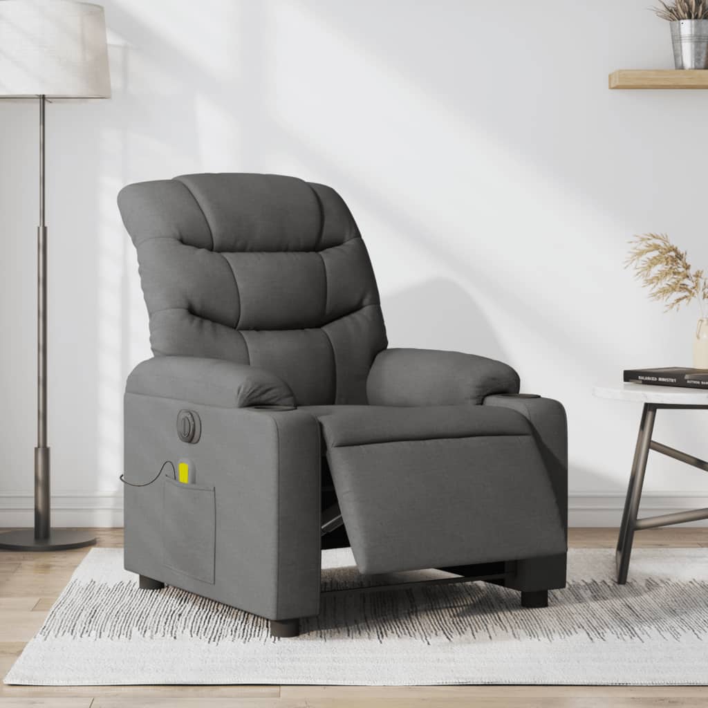 vidaXL Electric Massage Recliner Chair Dark Gray Fabric-0