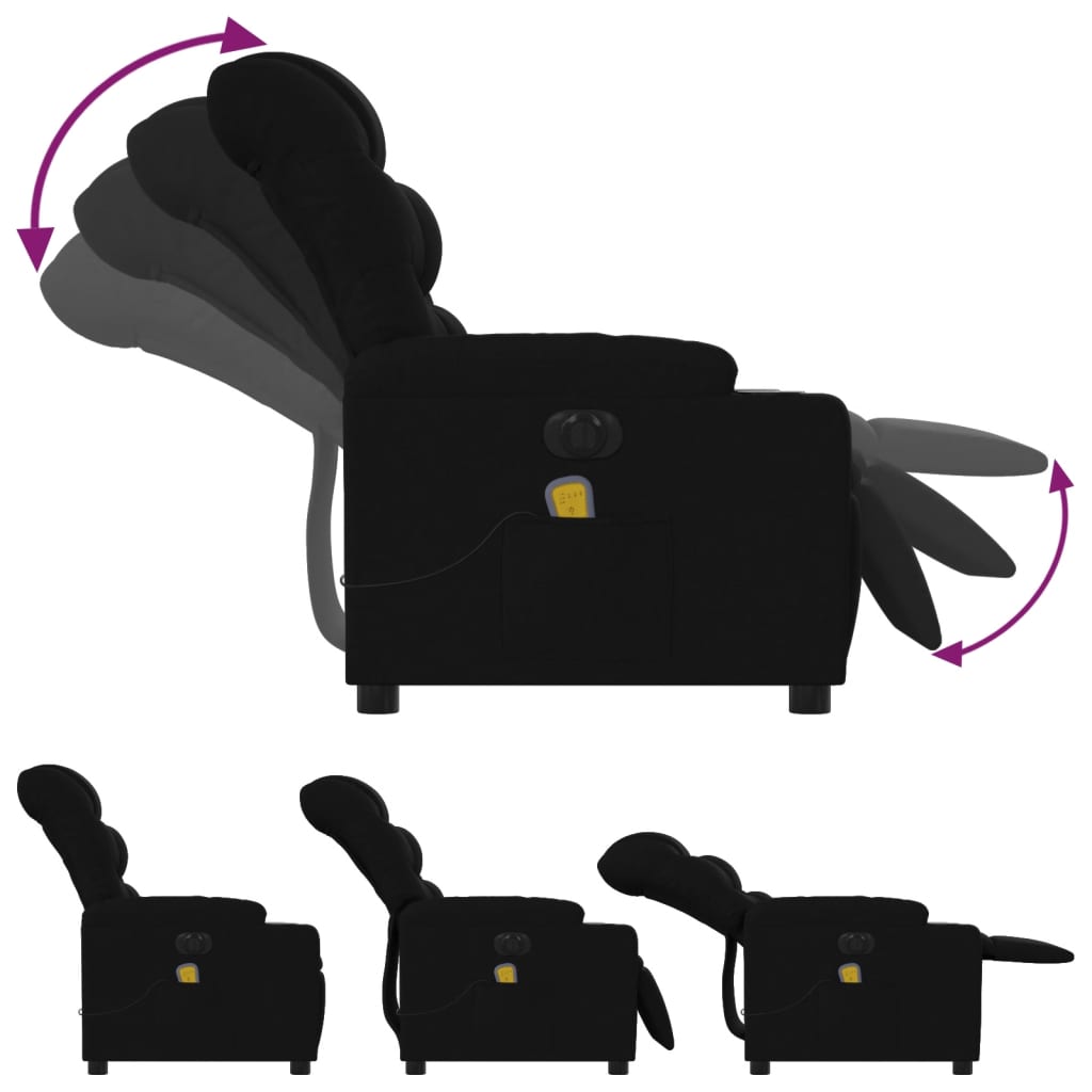 vidaXL Electric Massage Recliner Chair Black Fabric-4