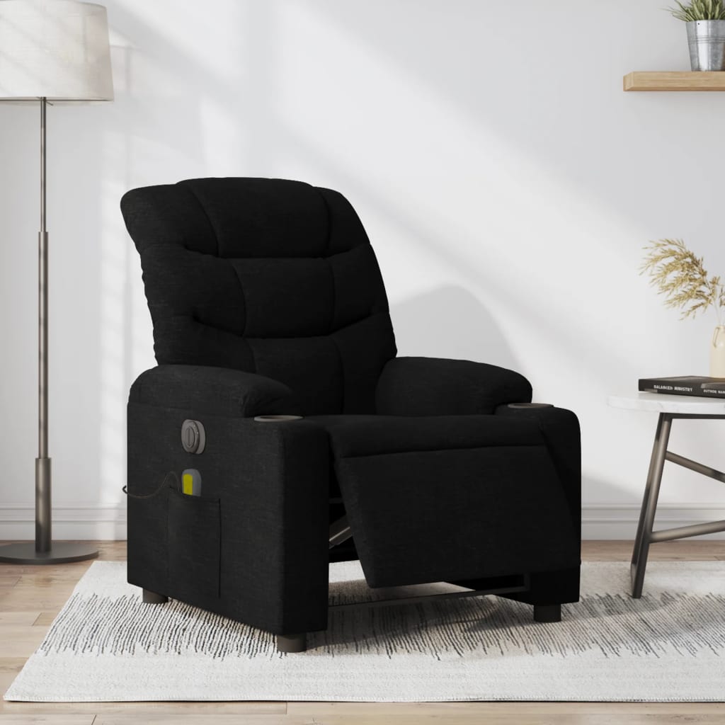 vidaXL Electric Massage Recliner Chair Black Fabric-0