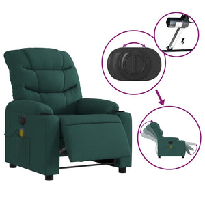 vidaXL Electric Massage Recliner Chair Dark Green Fabric-3