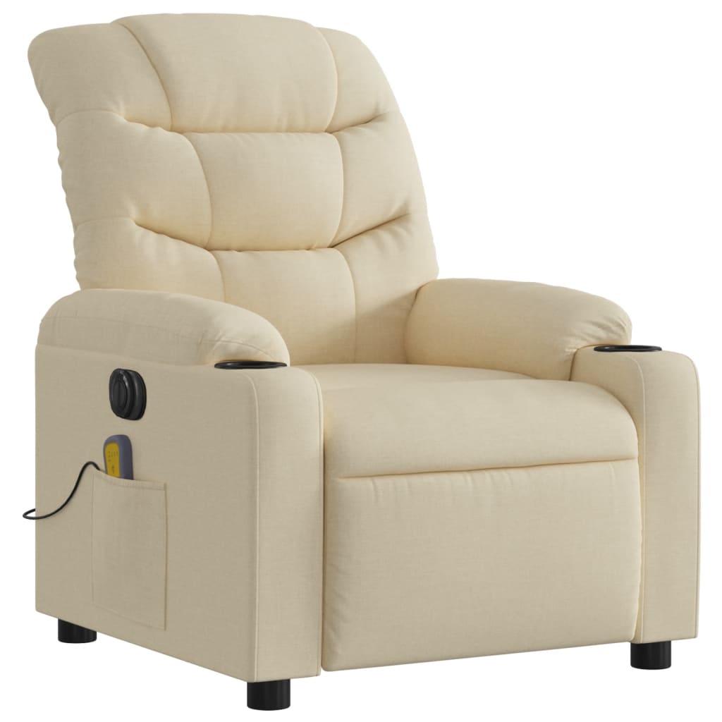 vidaXL Electric Massage Recliner Chair Cream Fabric-1