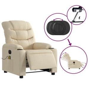 vidaXL Electric Massage Recliner Chair Cream Fabric-3