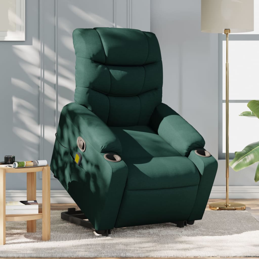 vidaXL Stand up Massage Recliner Chair Dark Green Fabric-0