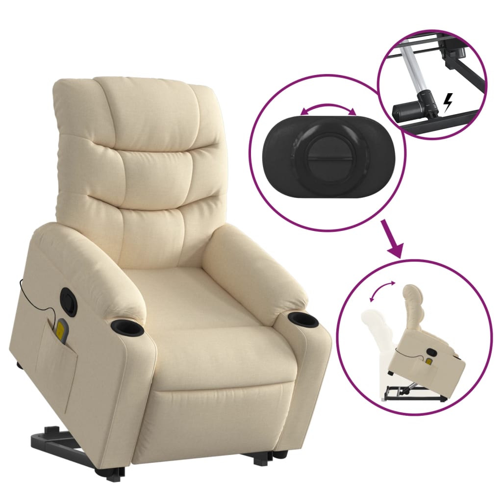 vidaXL Stand up Massage Recliner Chair Cream Fabric-2