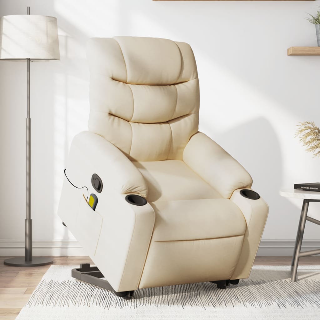 vidaXL Stand up Massage Recliner Chair Cream Fabric-0