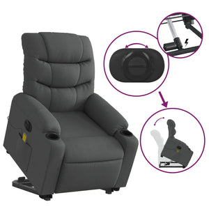 vidaXL Electric Stand up Massage Recliner Chair Dark Gray Fabric-6