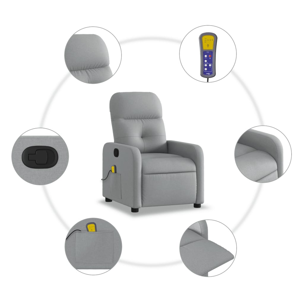 vidaXL Massage Recliner Chair Light Gray Fabric-3